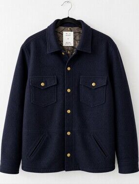 Billy Reid USA Wool Blend Shirt Jacket XXL Navy Bird Print Lined Snap Shacket